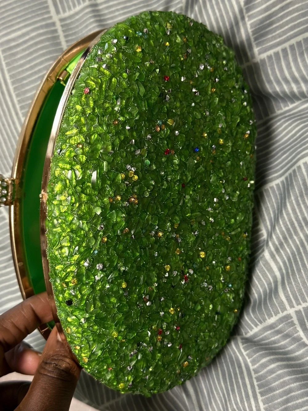 Green Beaded Crystal Oval Clutch